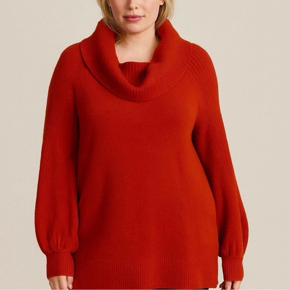 Anthropologie Cowl Neck Paloma Sweater Burnt Orange Balloon Sleeve Cozy Knit XS
